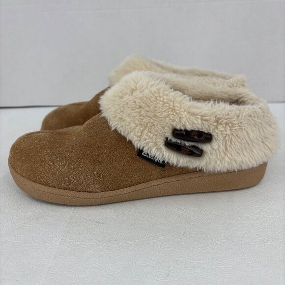 Clarks Harmoni Suede Slippers Womens 6 Brown Leather Faux Fur - Picture 4 of 9